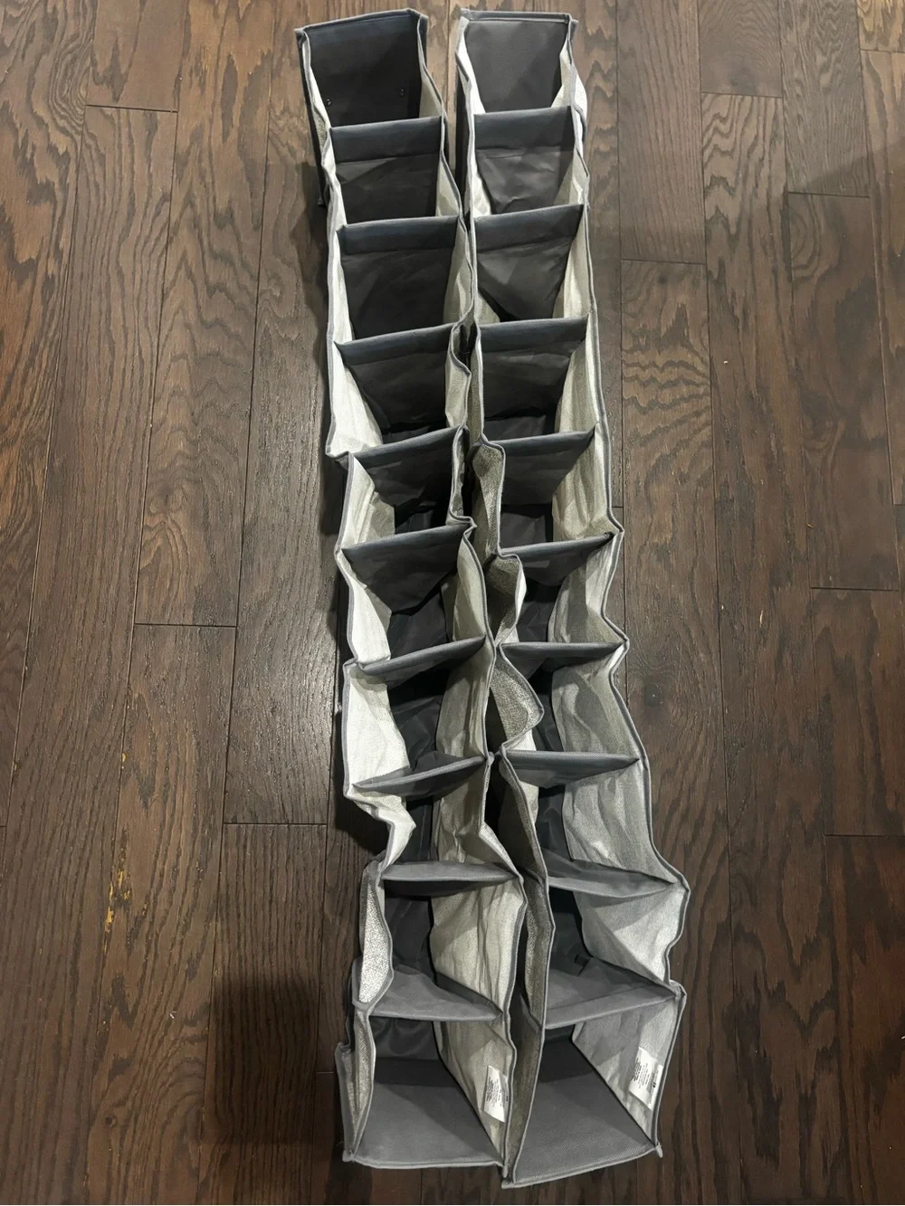 Two Gray Hanging Shoe Organizers for closet